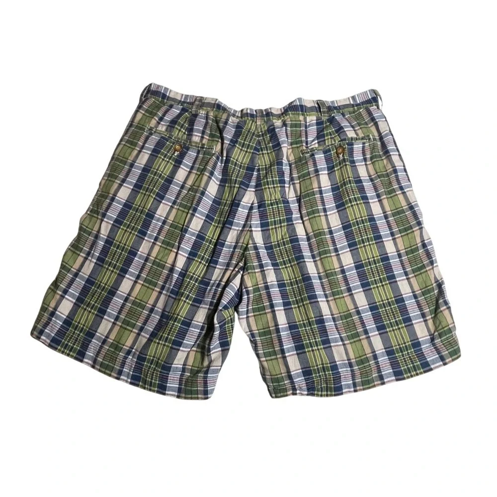 J. Crew Men's‎ Plaid Shorts Size 36 Green Blue Casual Flat Front